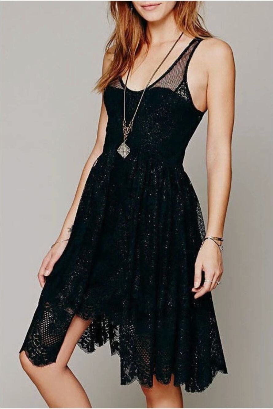 Free People Women's Sz 2 Kristal Lace Salinas Foil Print Dress in Black